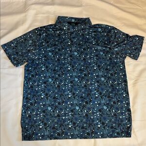 Three Sixty Six Miami Nights Printed Polo Denim Blue Men Size XL NWOT